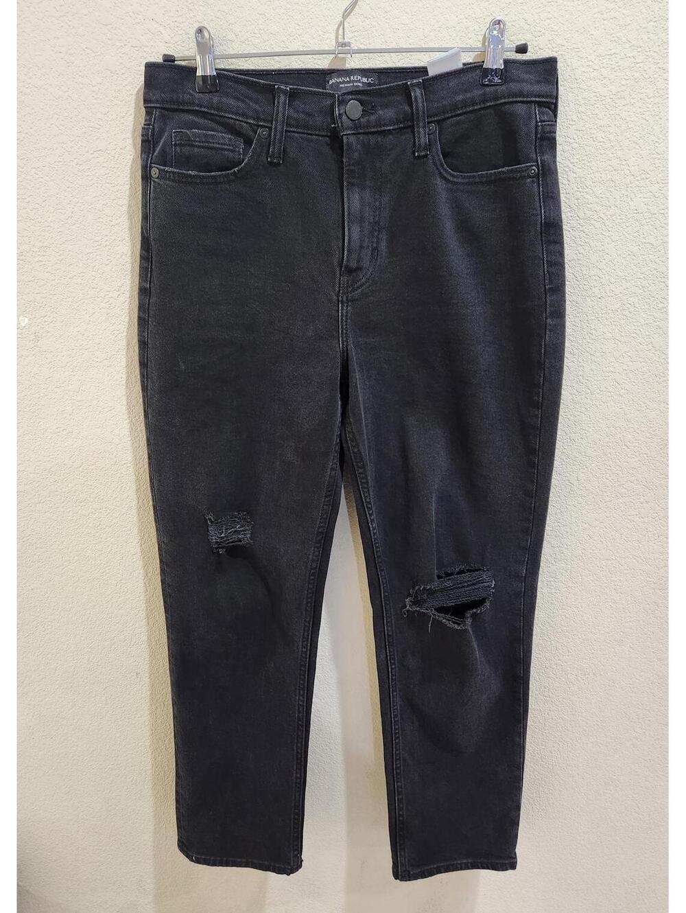 Banana Republic Women's 28 Black High Rise Straight Distressed Jeans - Picture 1 of 12